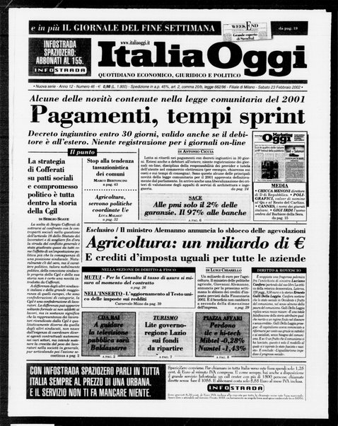 Italia oggi : quotidiano di economia finanza e politica